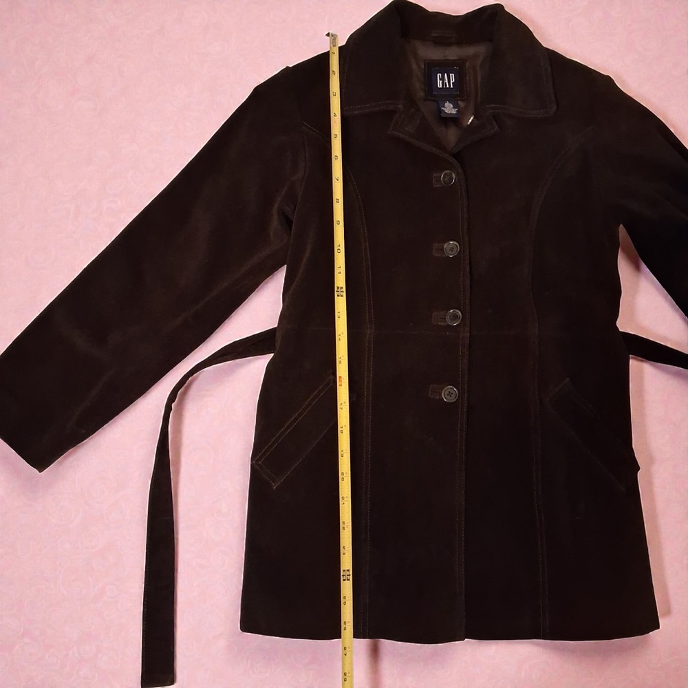 GAP Spring Leather Belted Jacket Dark Brown Mid-Length | Women's Size: Large - Picture 8 of 16
